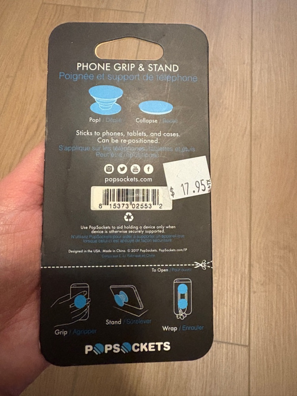 PopSocket Phone Grip & Stand - Black with Blue Accent - Picture 2 of 4